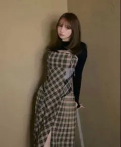 ワンピース andmary Nadia check long dress black ANDMARY Nadia check long dress - メルカリ