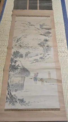 B476s 掛軸「3人童図」布染物　作者不詳　箱無し B476s 掛軸「3人童図」布染物 作者不詳 箱無し