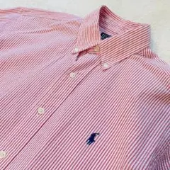 ポロラルフローレン メンズ ストライプシャツ シアサッカー S ピンク ロゴ刺繍
