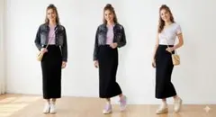 ユニクロ ドライスウェットナローマキシスカート ブラックS
