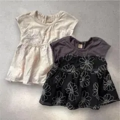 petit main プティマイン チュニック 2枚セット 花柄刺繍 80cm