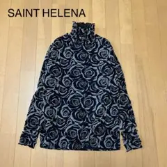 長袖　カットソー　ハイネック　インナー　黒　バラ柄　St.HELENA