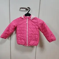 フード付きピンクキルティングダウンコート