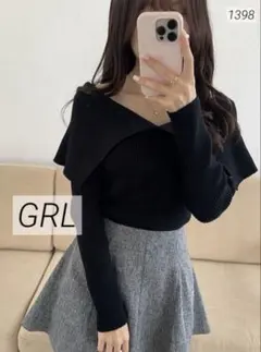 み*く様 1398 美品 GRL グレイル ビッグカラーオフショルダーニットトッ