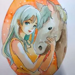 手描きイラストA4　水彩画『絆』