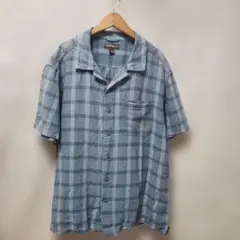 Eddie Bauer 半袖オープンカラーブルーグレーシャツ 麻52%綿48%Lのサムネイル