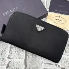 保存箱ギャラ付き✨プラダ 長財布 ラウンドファスナー ナイロン 黒 三角ロゴ