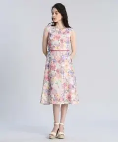 美品　マーリエルカセット　リアルフラワーワンピース　花柄　ピンク