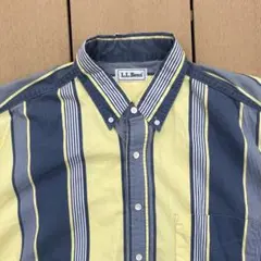 L.L.Bean ストライプ 半袖 ボタンダウンシャツ　Lサイズ　イエローのサムネイル