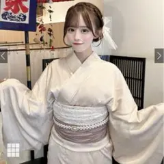 【浴衣単品】　GRL サテン浴衣セット[gi1413]　アイボリー　浴衣のみ