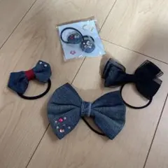 デニムリボンヘアアクセサリーセット　まとめ売り　ハンドメイド