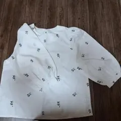 花柄刺繍 ホワイト ブラウス 七分袖