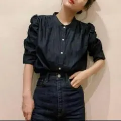 moussy ギャザースリーブ　シャツ　デニム ブラウス パフスリーブ