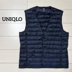 【美品】UNIQLO ウルトラライトダウンコンパクトVネックベスト　ネイビー　L