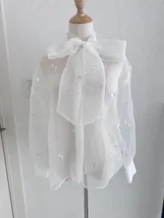 ZARA ホワイト シースルー　リボン付きブラウス