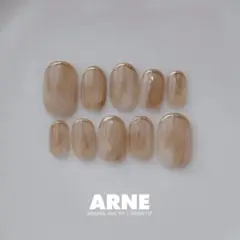 【No.157】ネイルチップ 韓国ネイル フレンチガーリー　ゴールドネイル