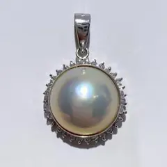 K14WG 天然マベパール ダイヤ ネックレス ペンダントトップ 2.9g 美品