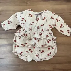 チェリー柄フリル付きベビー服 80cm セットアップ