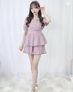 冬セール‼️ evelyn リボンコットンセットアップ ピンク スナ系 レディース