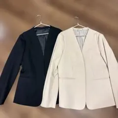 GU ノーカラージャケット XS ブラック ベージュ