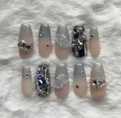 ネイルチップセット グラデーション ビジュー