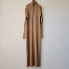 ♡極美品　ユニクロ　リブ　ハーフジップ　ワンピース　ロング丈　L　ベージュ　茶色