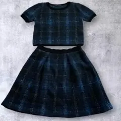 【未使用】ANAYI モヘア混 ツイード調 セットアップ 38 ネイビー