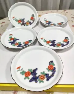 ●4823#0228　深川製磁/銘々皿(丸型、色絵、菊紋)　0419