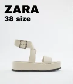 ZARA　バックル付きフラットレザーサンダル　38サイズ　エクリュ