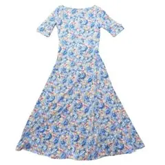極美品 ローレンラルフローレン 花柄ワンピース ストレッチ XS ブルー