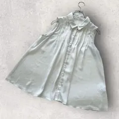 【COLZA】コルザ ノースリーブシャツ タック プリーツ Lサイズ フレア　白