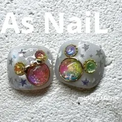 フットネイルチップ レインボーカラー 完成品 ぷっくりネイル うるちゅるネイル