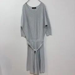 美品　JUSGLITTY グレー 七分袖　ロングニットワンピース　【サイズ2】