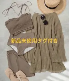 カーキ色フリルセパレート水着セット