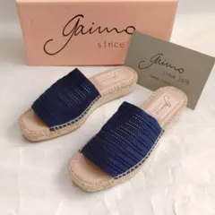 gaimo ガイモ　ニット×レザーエスパドリーユサンダル　ネイビー　36