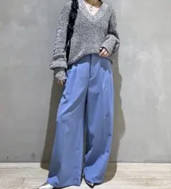美品✨ アダムエロペ 2タックワイドスラックス ブルー 36 サステナ脚長見え
