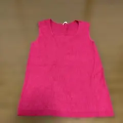 GU ピンク リブ　スクエアネック　ニットタンクトップ　トップス　L レディース