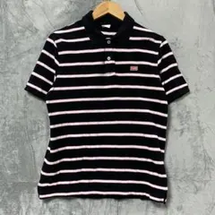 【L1550】 EDWIN ボーダーポロシャツ サイズL ブラックのサムネイル