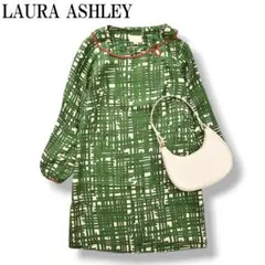 【上質】 ローラアシュレイ シルク100％ 膝丈ワンピース 1 グリーン ♪