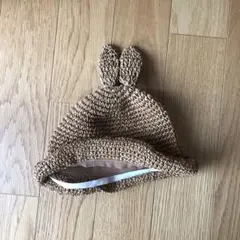 ウサギ耳付きベージュ麦わら帽子 48cm