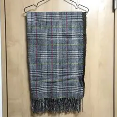 マフラー グレー レディース アクリル100% チェック柄 大判 ストール
