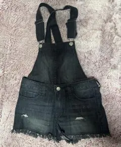 ダークデニム オーバーオールショートパンツ