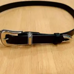 牛革 ウエスタンベルト アメカジ ナローベルト 3ピースバックル BLK