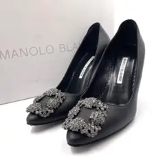 《超美品》マノロブラニク パンプス ハンギシ ビジュ 本革 黒系 36 付属ありのサムネイル