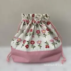 花柄　赤&ピンク お弁当袋　巾着袋　ハンドメイド