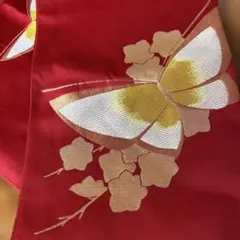 赤地 蝶と花の刺繍 帯