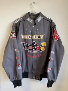 ミッキーマウス レーシングジャケット 刺繍 ワッペン ディズニー グレー