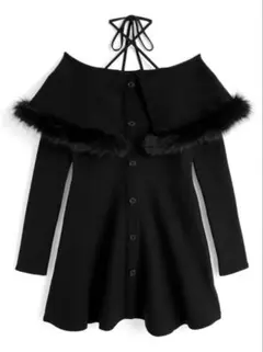 GRL ホルターネックファーオフショルダーニットミニワンピース[tu1927]