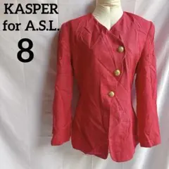KASPER ノーカラージャケット 赤ピンク　8号　金ボタン　肩パッド入り派手色