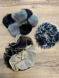 【美品】シュシュ3点セット　ファー2点＋エレガント1点